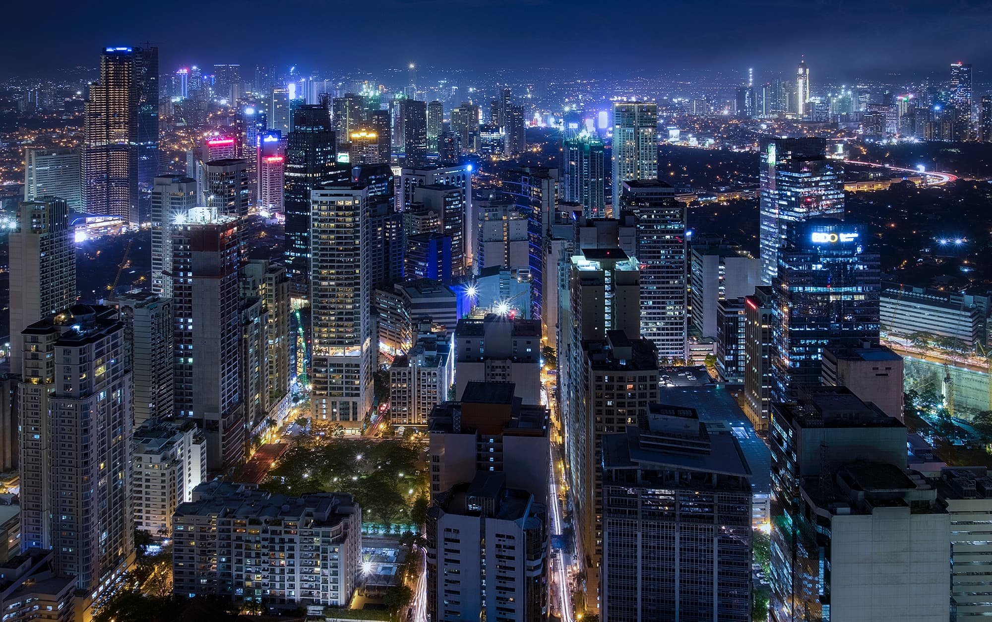 Makati city lights at night, Manila, Philippines